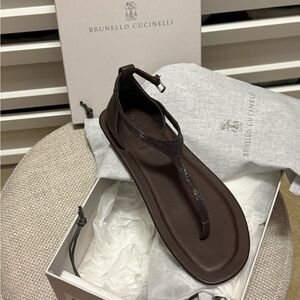 Brunello Cucinelli Dark Brown Leather Sandals